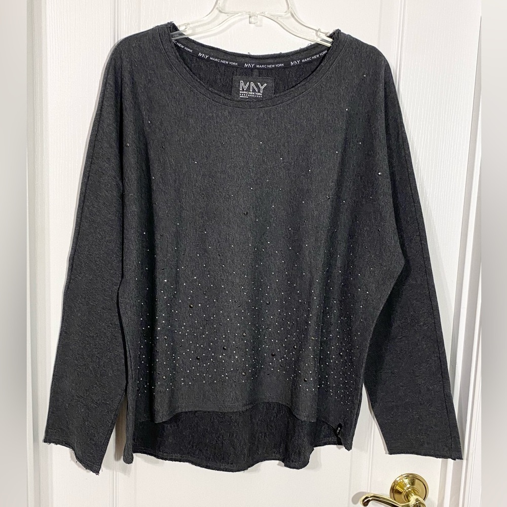 Marc NY Crystal Embellished High Low Sweatshirt Gray Size XL